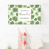 Stilvolle grüne tropische Blätter Muster Geburtsta Banner (Insitu)