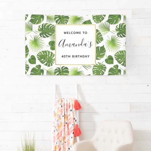 Stilvolle grüne tropische Blätter Muster Geburtsta Banner (Insitu)