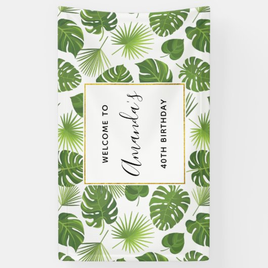 Stilvolle grüne tropische Blätter Muster Geburtsta Banner (Vertikal)