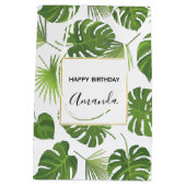 Stilvolle grüne tropische Blätter Muster Geburtsta Mittlere Geschenktüte (Rückseite)