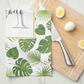 Stilvolle grüne tropische Blätter Muster Monogram Geschirrtuch (Viertel Falte)