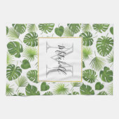 Stilvolle grüne tropische Blätter Muster Monogram Geschirrtuch (Horizontal)