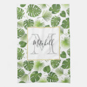 Stilvolle grüne tropische Blätter Muster Monogram Geschirrtuch (Vertikal)