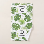 Stilvolle grüne tropische Blätter Muster Monogrma Badhandtuch Set (Handtuch)