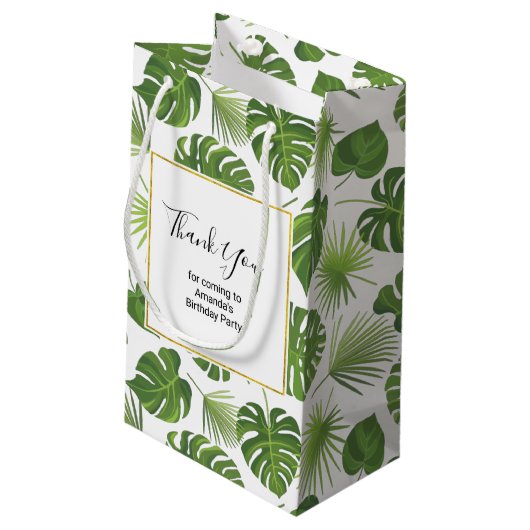 Stilvolle grüne tropische Blätter Muster Vielen Da Kleine Geschenktüte (Rückseite Schrägansicht)