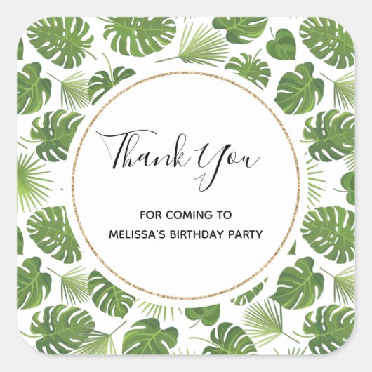 Stilvolle grüne tropische Blätter Muster Vielen Da Quadratischer Aufkleber (Vorderseite)