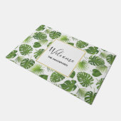 Stilvolle Grüne Tropische Blätter Muster Willkomme Fußmatte (Schrägansicht)