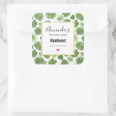 Stilvolle grüne tropische Blätter Musterkerze Quadratischer Aufkleber (Tasche)