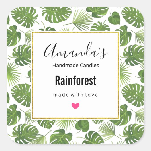 Stilvolle grüne tropische Blätter Musterkerze Quadratischer Aufkleber (Vorderseite)