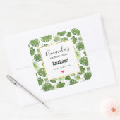 Stilvolle grüne tropische Blätter Musterkerze Quadratischer Aufkleber (Umschlag)