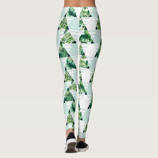 Stilvolle, grüne tropische Dreiecke Geometrie Leggings (Rückseite)