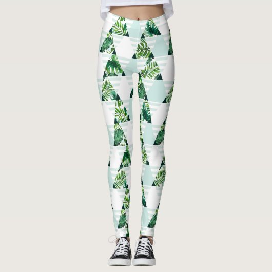 Stilvolle, grüne tropische Dreiecke Geometrie Leggings (Vorderseite)