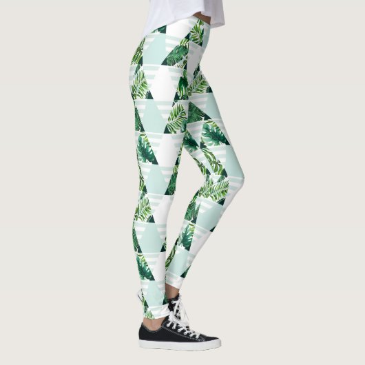 Stilvolle, grüne tropische Dreiecke Geometrie Leggings (Rechts)