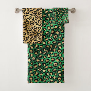 Stilvolle grüne und goldene Folien-Leopardenflecke Badhandtuch Set