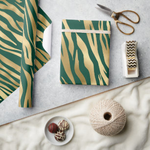 Stilvolle grüne und goldene wilde Tigerstreifen Sa Geschenkpapier