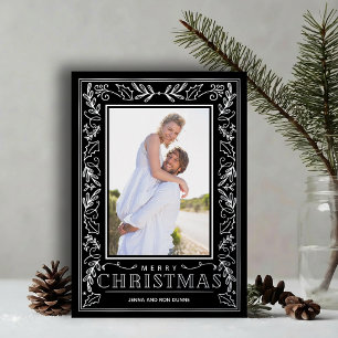 Stilvolle Grüne Weihnachtsfoto Silber Folien Feiertagskarte