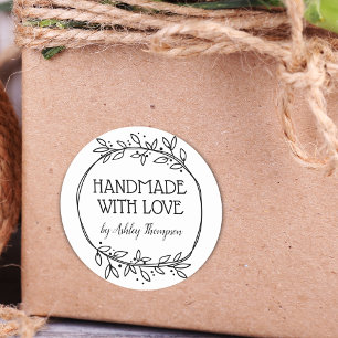 Stilvolle Grünpflanze handgemacht mit Liebe Name Runder Aufkleber