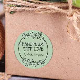 Stilvolle Grünpflanze Handmade mit Liebe Name Grün Runder Aufkleber