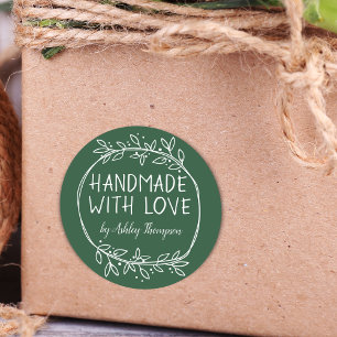 Stilvolle Grünpflanze Handmade mit Liebe Name Grün Runder Aufkleber
