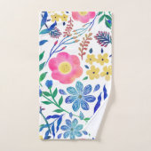 Stilvolle, gürtelrosa Blume handlackieren Badhandtuch Set (Handtuch)