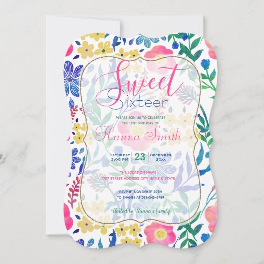 Stilvolle, gürtelrosa Blume handlackieren Einladung (Vorderseite)