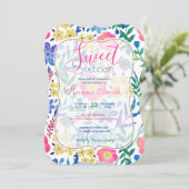 Stilvolle, gürtelrosa Blume handlackieren Einladung (Stehend Vorderseite)