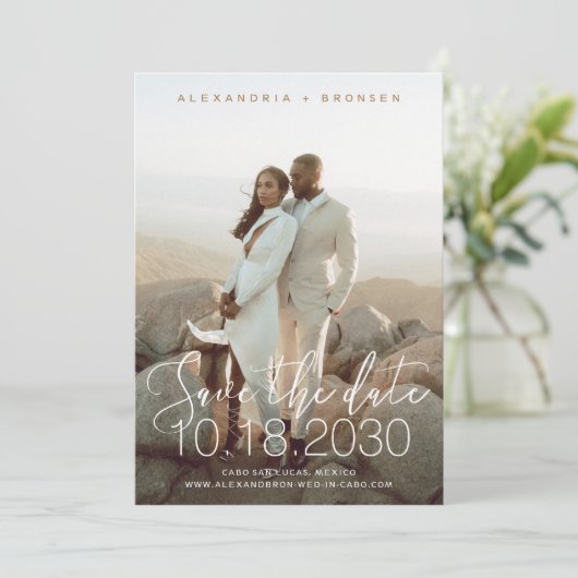 Stilvolle handgeschriebene Chic Modern Save the Da Save The Date (Stehend Vorderseite)