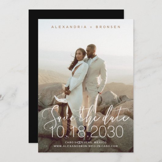 Stilvolle handgeschriebene Chic Modern Save the Da Save The Date (Vorne/Hinten)