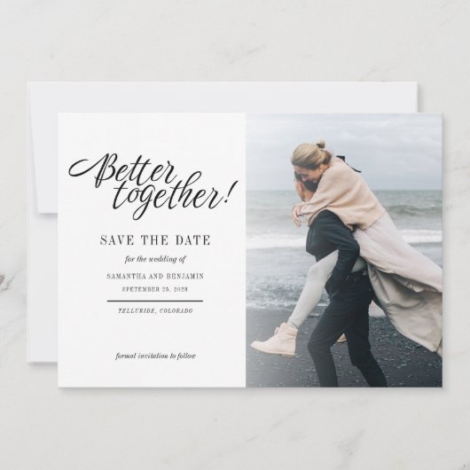 Stilvolle handgeschriebene Foto-Hochzeit Save The Date (Vorderseite)
