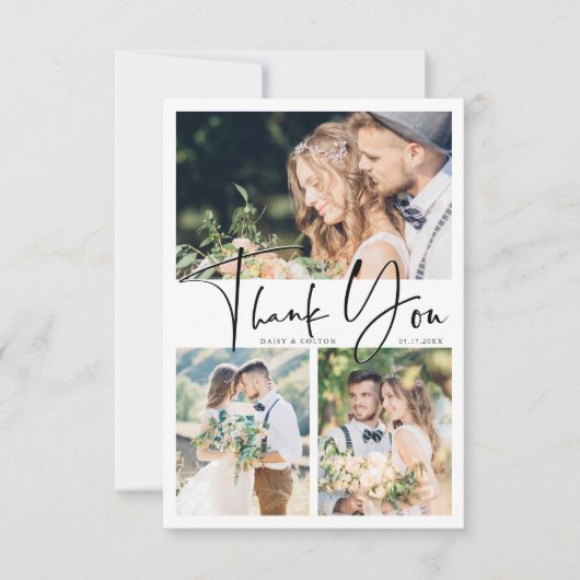 Stilvolle Handschrift für Hochzeit 4 Foto Dankeskarte (Vorderseite)