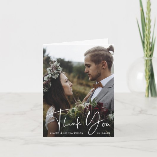 Stilvolle Handschrift Wedding 2 Foto Vielen Dank Karte (Vorderseite)