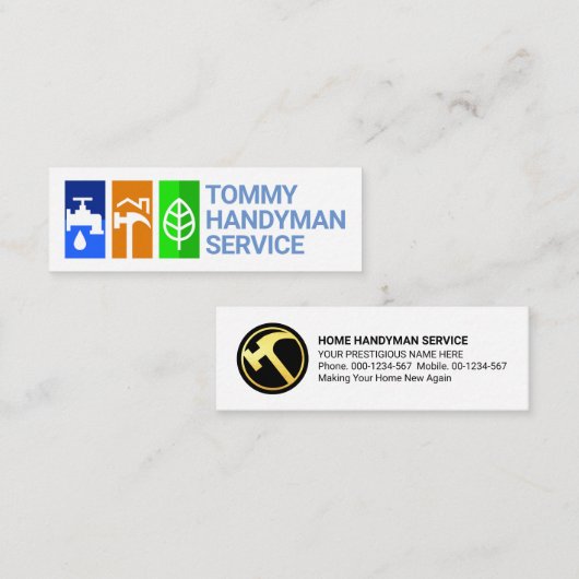 Stilvolle Handyman Tools Icon Panel Mini Visitenkarte (Vorne/Hinten)