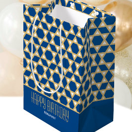 Stilvolle Happy Birthday Star Pattern Navy Custom Mittlere Geschenktüte