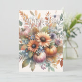 Stilvolle Happy Fall Pumpkin Blume Bouquet Card Ankündigung (Stehend Vorderseite)