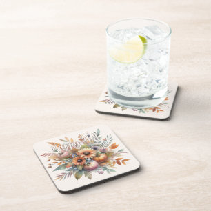 Stilvolle Happy Fall Pumpkin Blume Bouquet Motif Getränkeuntersetzer