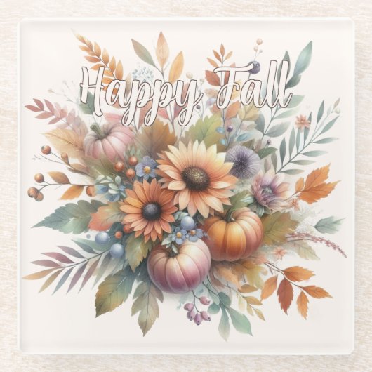 Stilvolle Happy Fall Pumpkin Blume Bouquet Motif Glasuntersetzer (Vorderseite)
