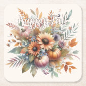 Stilvolle Happy Fall Pumpkin Blume Bouquet Motif Rechteckiger Pappuntersetzer (Vorderseite)