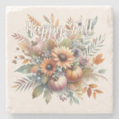 Stilvolle Happy Fall Pumpkin Blume Bouquet Motif Steinuntersetzer (Vorderseite)