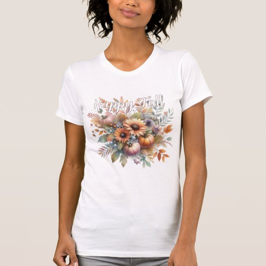 Stilvolle Happy Fall Pumpkin Blume Bouquet Motif T-Shirt (Vorderseite)