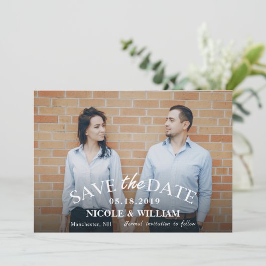 Stilvolle hellblaue Hochzeit speichern das Date-Fo Save The Date (Stehend Vorderseite)