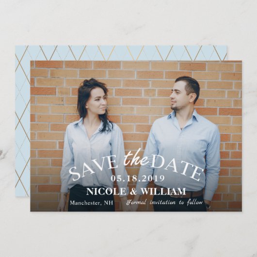 Stilvolle hellblaue Hochzeit speichern das Date-Fo Save The Date (Vorne/Hinten)