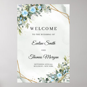 Stilvolle hellblaue Rose Grüne Hochzeit Poster