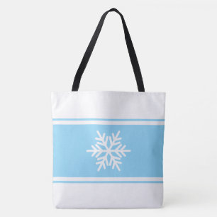 Stilvolle hellblaue weiße Rennstreifen-Schneeflock Tasche