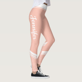 Stilvolle, hellrosa, blumenweiße Streifen und Name Leggings