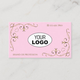 Stilvolle Hellrosa-Verziert-Ecken-Logo-Herzen Visitenkarte