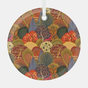 Stilvolle Herbstbäume, helle Waldmuster. Ornament Aus Glas