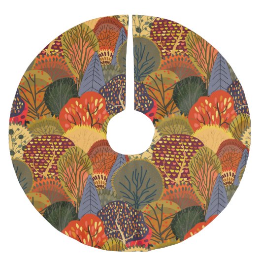Stilvolle Herbstbäume, helle Waldmuster. Polyester Weihnachtsbaumdecke (Vorderseite)