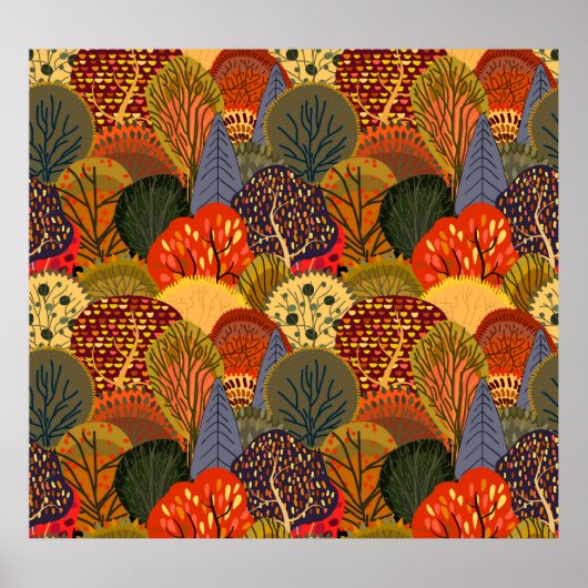 Stilvolle Herbstbäume, helle Waldmuster. Poster (Vorne)