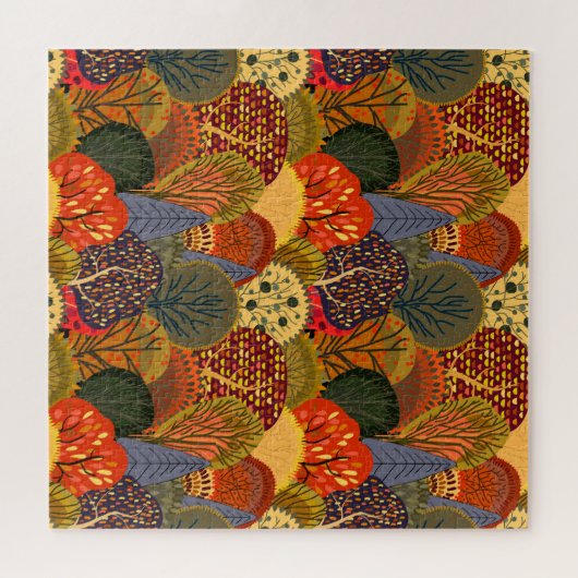 Stilvolle Herbstbäume, helle Waldmuster. Puzzle (Horizontal)