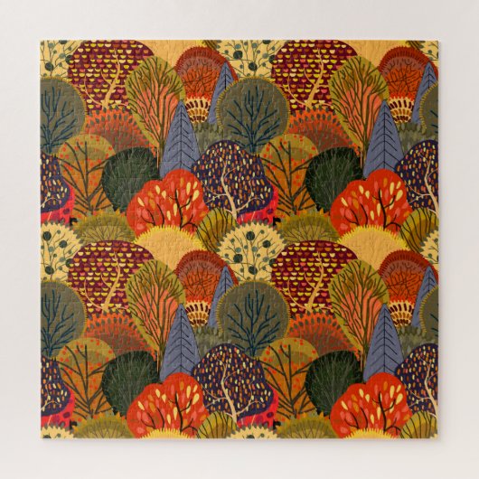 Stilvolle Herbstbäume, helle Waldmuster. Puzzle (Vertikal)